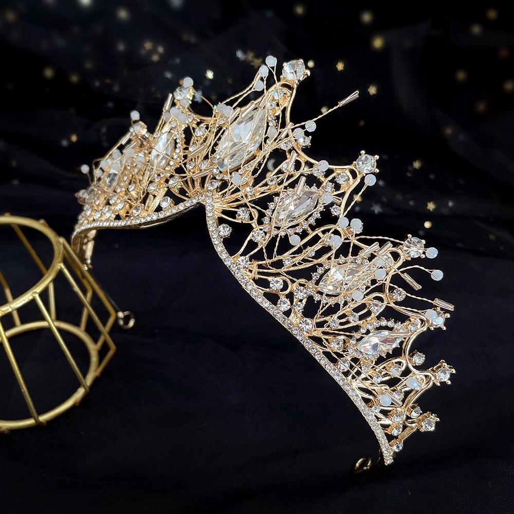 Bridal Headdress Gold Show Large Rhinestone Crown Headband Wedding Hair Accessories Wedding Wedding Accessories