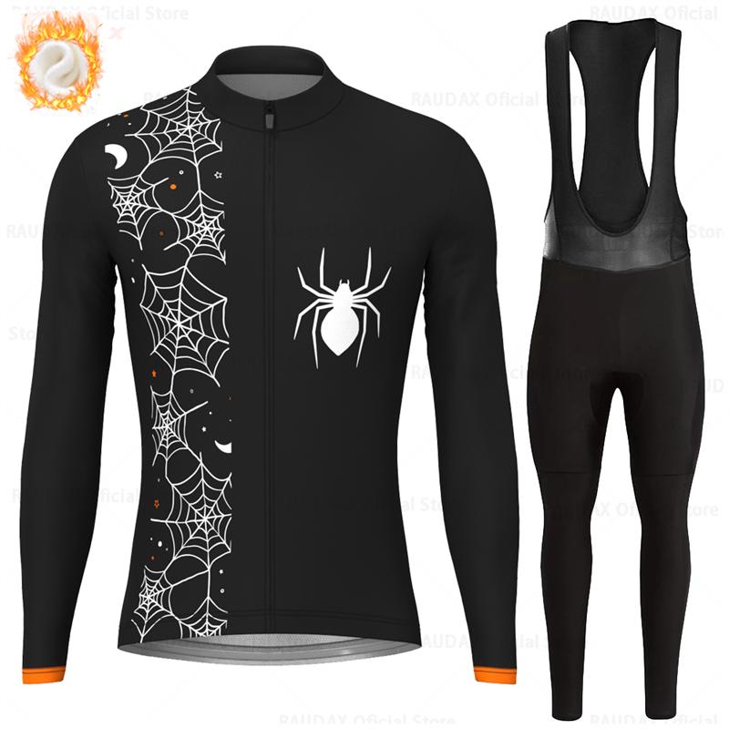 Men's Cycling Jerseys Set Halloween Winter Thermal Fleece Long Sleeve Coat Riding Bike Jacket Cycling Suits Set Ropa Ciclismo