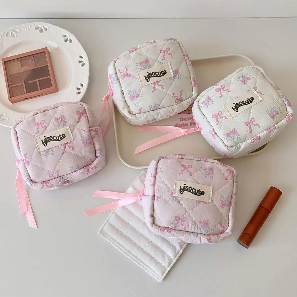 Creative Bowknot Sanitary Pads Bag Data Cables Organizer Multipurpose Napkin Pouch Storage Bag Large Capacity Small Cosmetic Bag