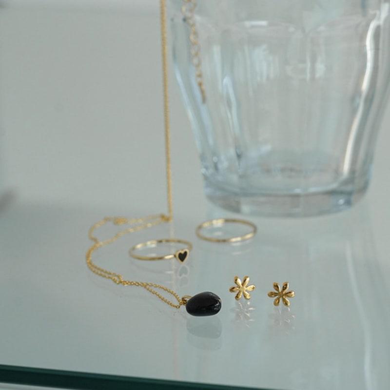 Collier cœur moderne en argent plaqué or 14 carats et quartz noir onyx