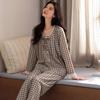 Pajamas women's spring, autumn and winter new pure cotton long-sleeved fashion plaid high-end cotton beautiful loungewear can be worn outside