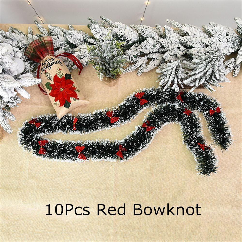 

New Year Christmas Tree Ornament Ribbon Garland Dark Green Ribbon With Bowknot Snowflake Strips red-10Pcs Bowknot