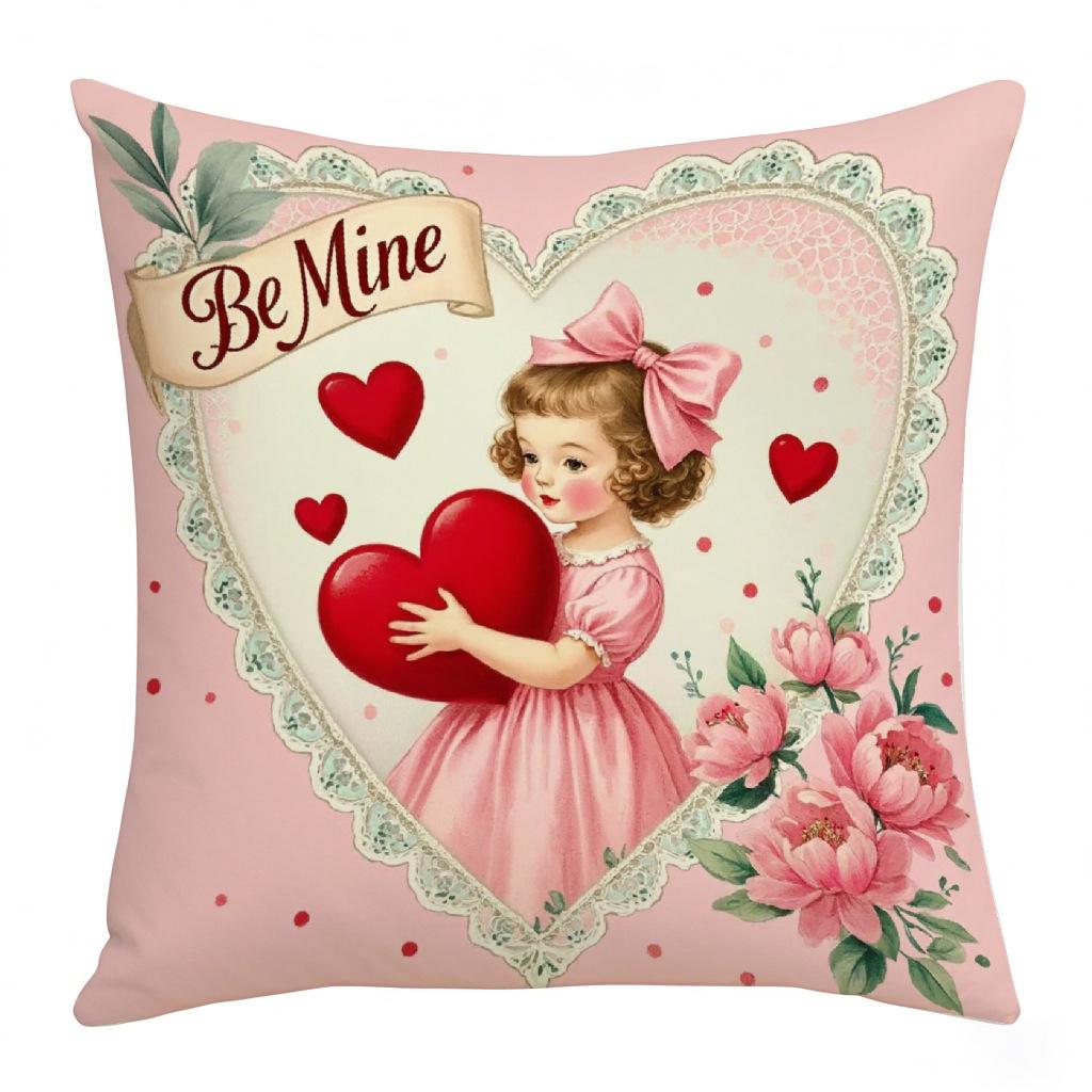 

Valentine s Day Pillow Case Home Illustration Decoration Living Room Sofa Cushion Cover Linen Digital Letter Printing 45 * 45Cm without core