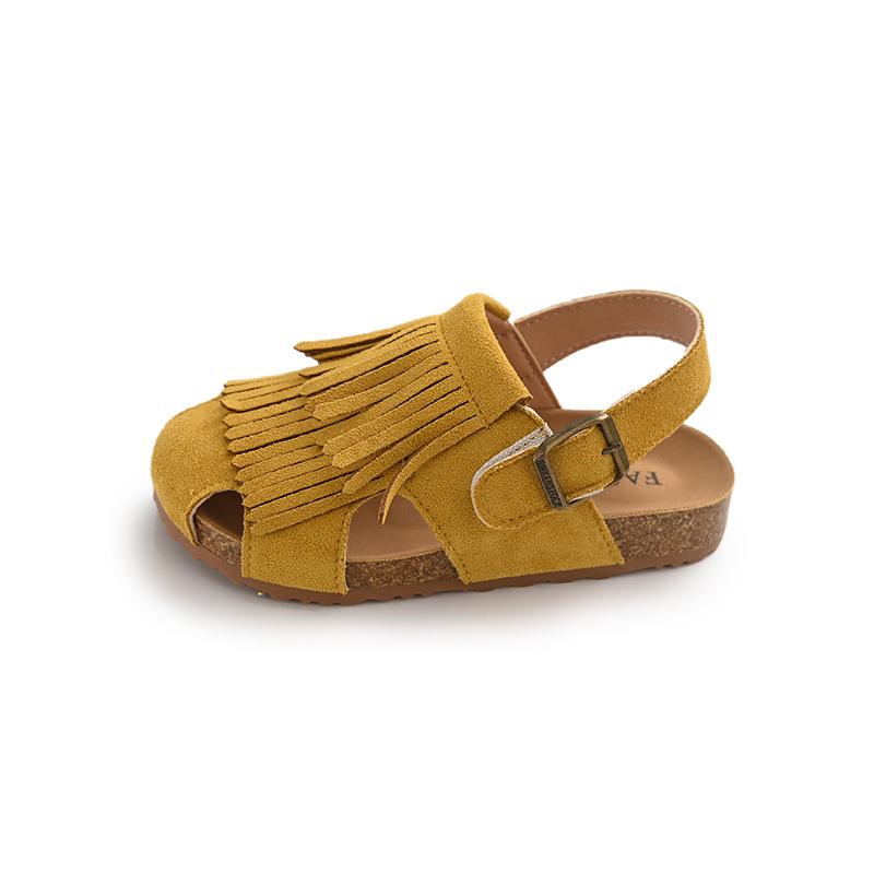 Fashion Kids Sandals 2025 Summer New Style Tassel Girls' Sandals Anti Slip Child Beach Shoes Simple Girls Closed Toe Sandal