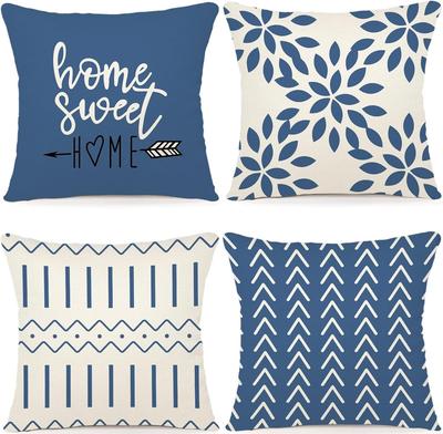 Blue - Gray Floral and Slogan PillowcaseBedroom Living Room Sofa Home Decor Polyester Cushion Cover with Zipper