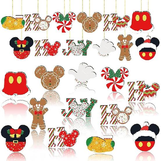 Christmas Decorations Tree Ornaments Set - 24Pcs Wooden Mouse Ornaments for Holiday Christmas Trees Hanging Party Decorations красный