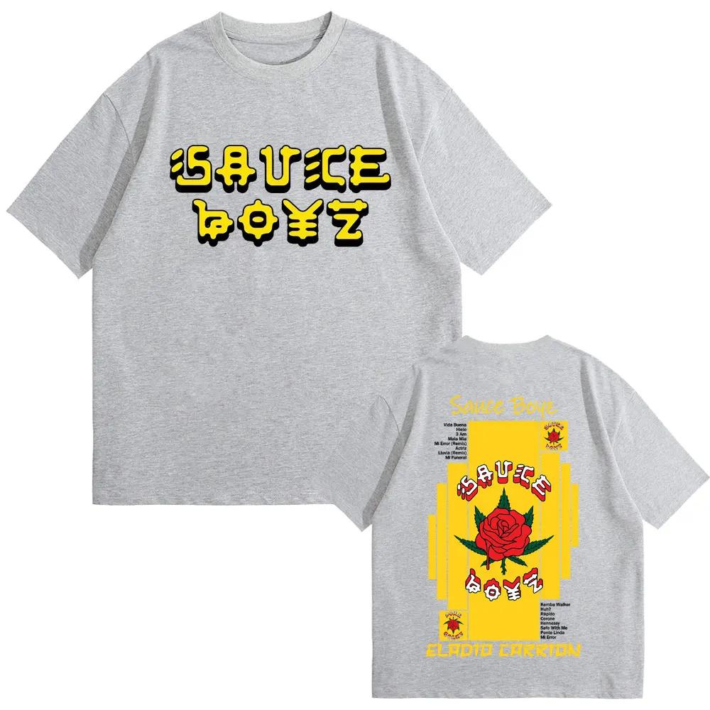 Rapper Eladio Carrion Sauce Boyz Merch Print Tshirt Men Women Hip Hop Fashion Oversized Streetwear Male Casual Vintage Tshirts