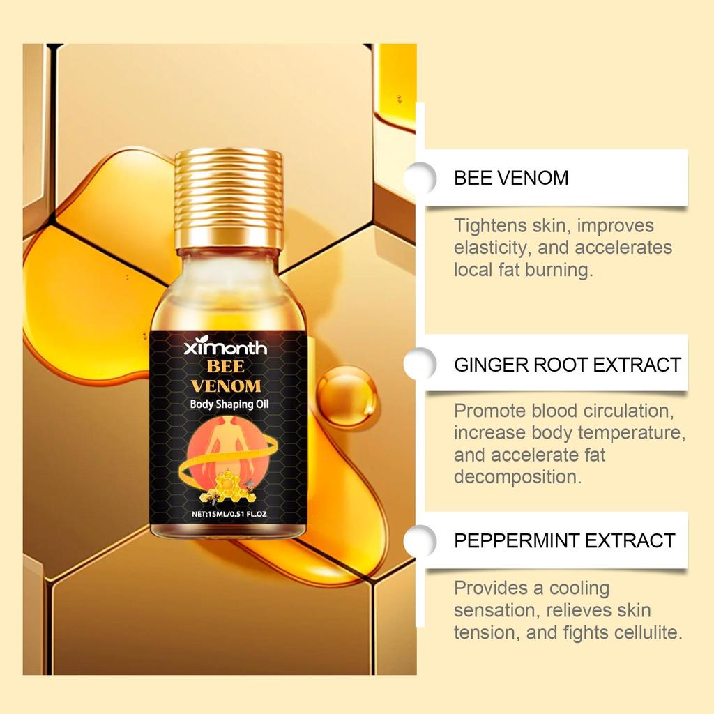 XIMONTH Bee Venom Body Sculpting Oil Tightens the Body and Abdomen, Shapes and Highlights Body Curves, and Lifts the Body, 15ml.