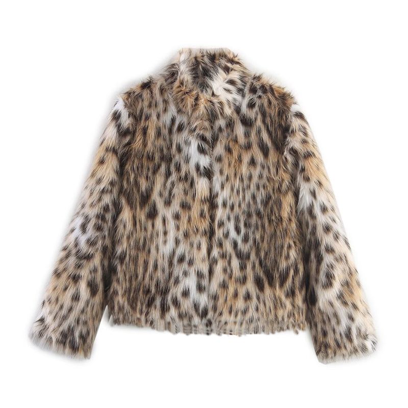 Kaslead New Women Clothes Western Style Fashion Simple and Versatile Leopard Print Artificial Fur Outerwear