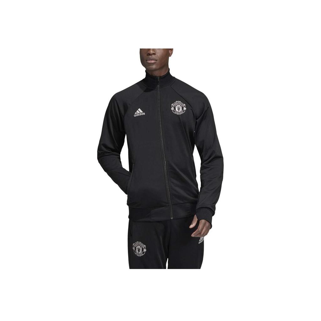 adidas Pruhovaná tréningová bunda Manchester United so stojačikom a logom Pánske vrchné oblečenie Čierna DX9082
