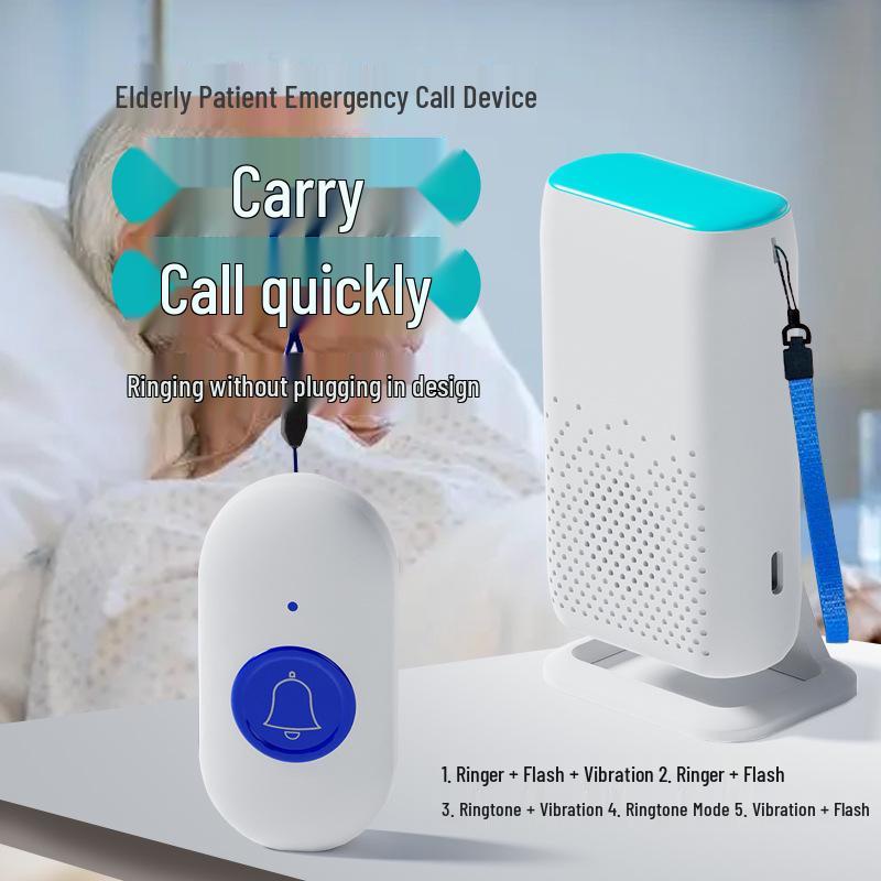 Wireless Emergency Call Button for Elderly - Home Doorbell with Flashing Light & Vibration Alert