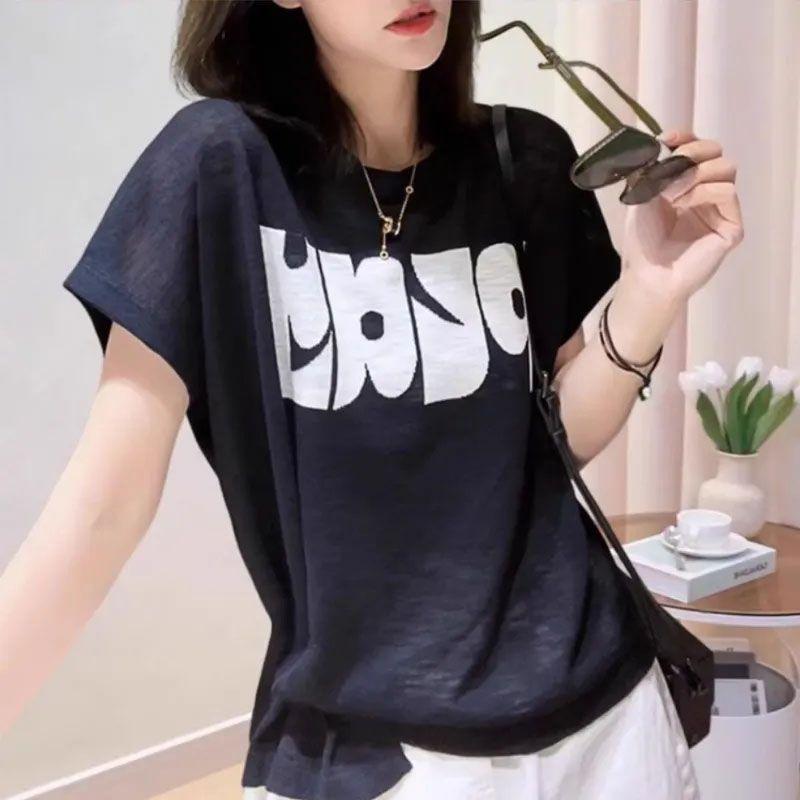 Short Sleeved T-shirt for Women in Summer New Letter Printed Round Neck Thin Shirt Design Stylish Loose Top