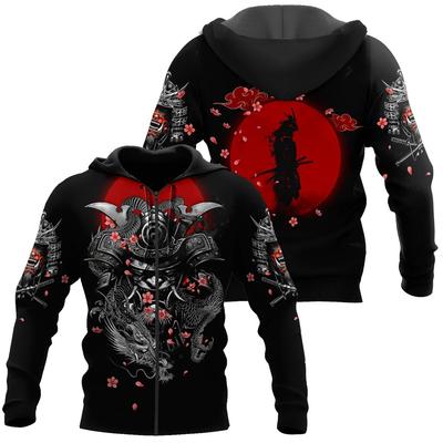 Fashion Japanese Sakura Samurai Men Hoodie 3D Print Long Sleeve Sweatshirt Unisex Hip Hop Streetwear Zipper Tops Coat