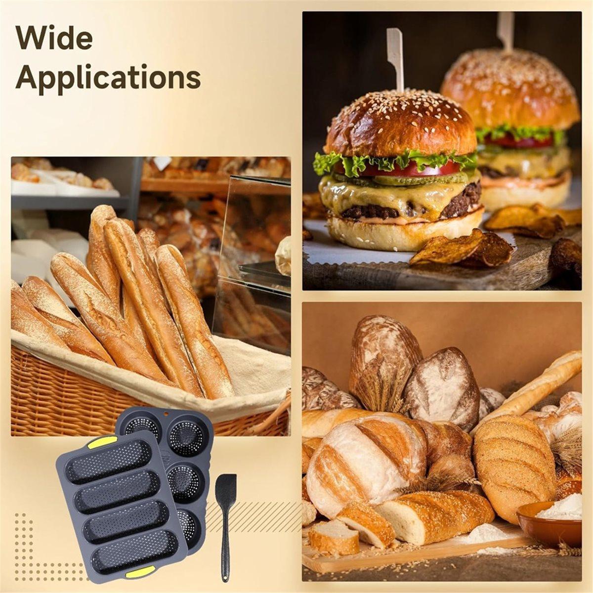 Silicone Pan and Hamburger Bun Pan Set,Non-Stick French Bread Baking Mold,Wave French Bread Baking Tray,with Scraper China Mainland