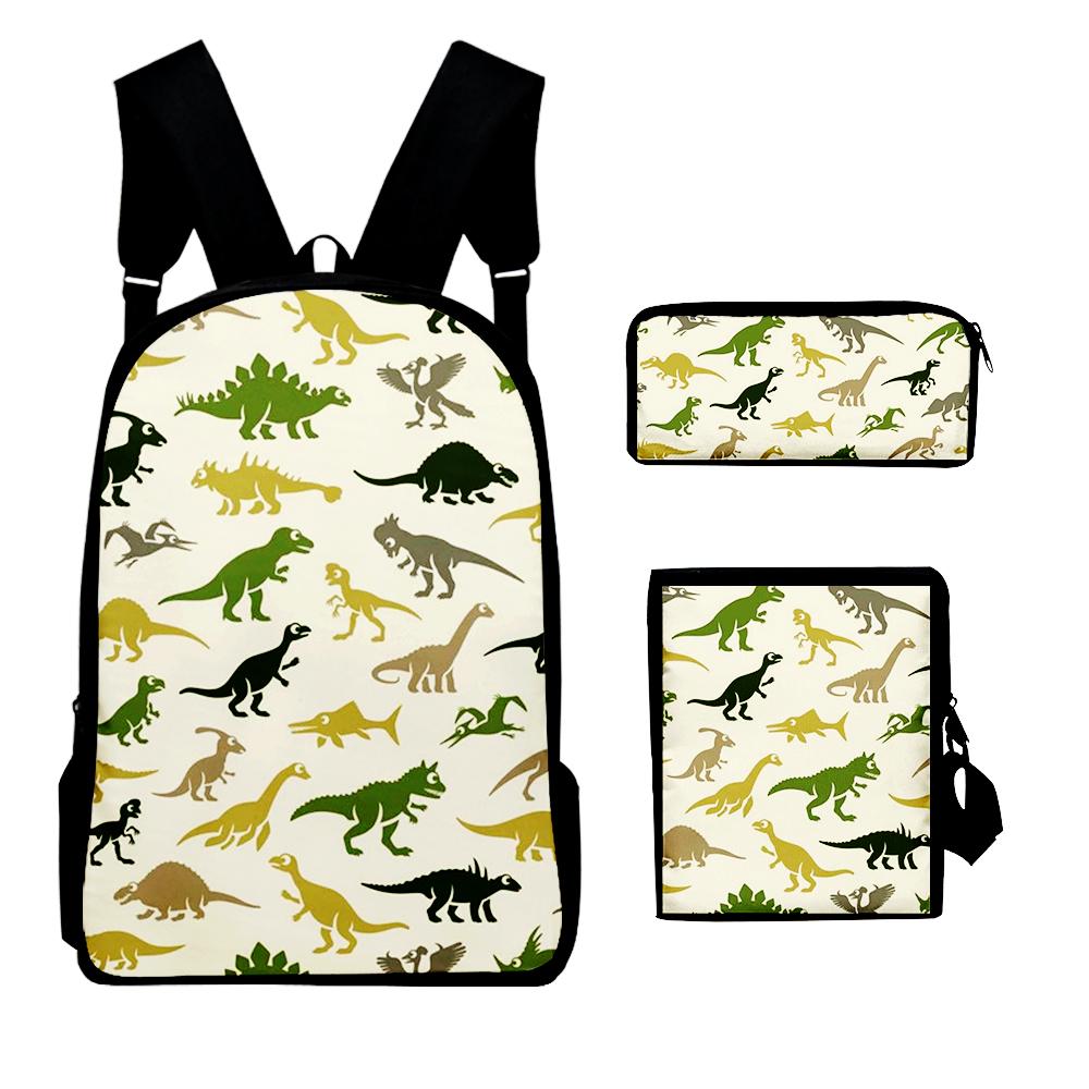 Classique Populaire Nouveauté dinosaure Impression 3D 3 pièces/Ensemble élève Sacs d'école Sac à dos pour ordinateur portable Sac à dos Sac à bandoulière incliné Trousse