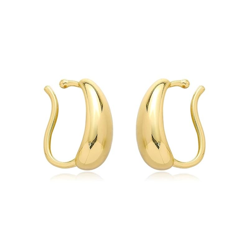 Avance Drop Ear Cuff Ear Clip Earrings Earrings Silver Gold Non-Pierced Women's (Gold)