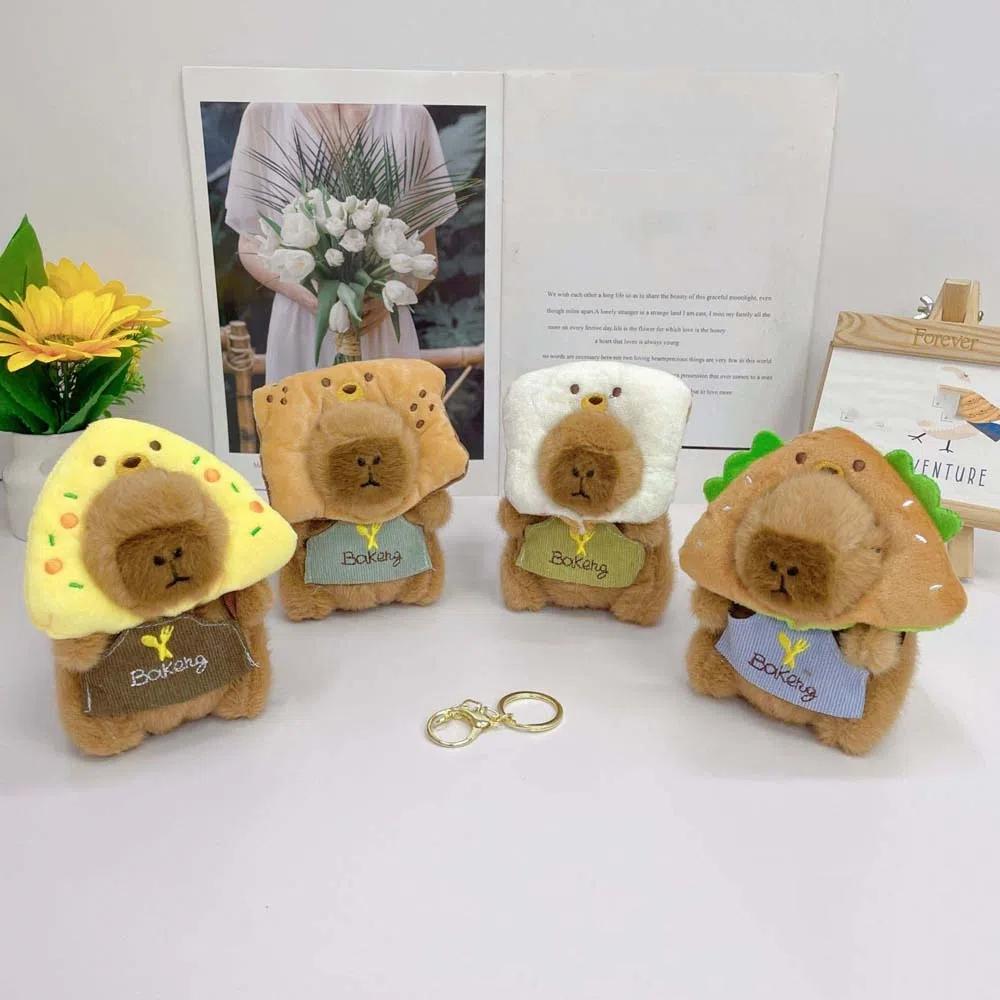 Funny Doughnut Animal Pendant Soft Plush Doll Keychain Kawaii Baking Capybara Key Ring Ornament