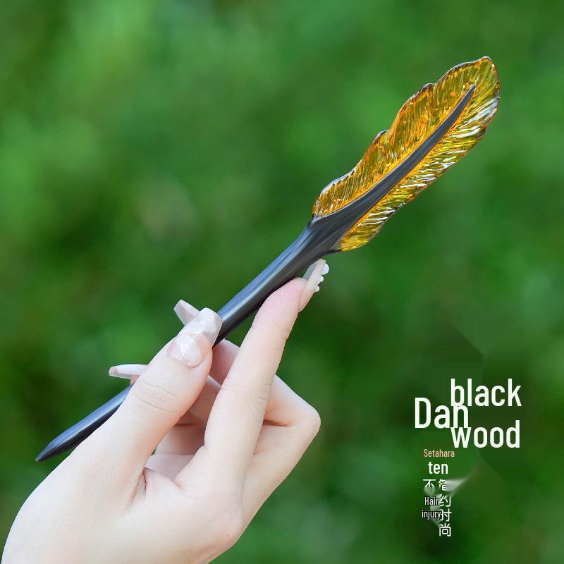 High-End Natural Ebony Wood Hairpin - Extended Chinese Ancient Style Black Hair Bun Accessory