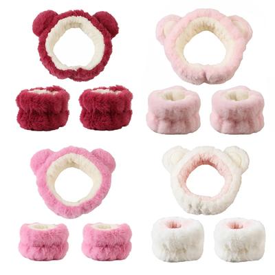 Set 3 pezzi/set Carino Cerchietto Orsetto Tuta Soffice Fascia per Trucco Capelli per Lavaggio Viso, Maschera Viso, Cura della Pelle Polsino Abbinato