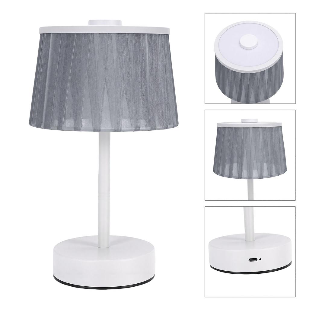 Table Lamp Fabric Shade Small Cordless Portable Bedside Lamp for Bedroom Nightstand