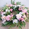 Artificial Hanging Wreath 56cm 22in Greenery Wreath Decoration Elegant Wreath for Front Door Bedroom Living Room Pink