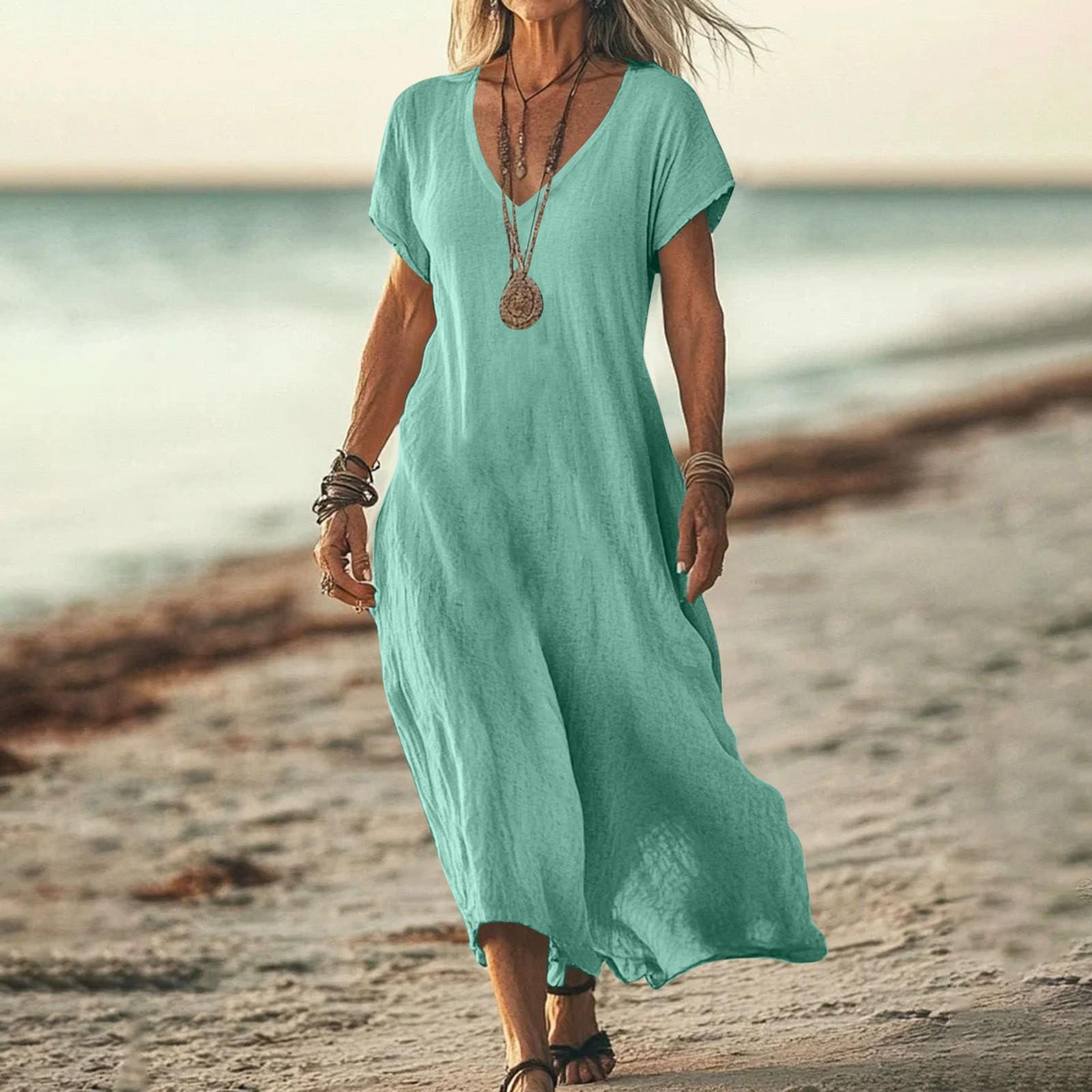 

Модное женское однотонное платье с V-образным вырезом, длинное, свободное XXL