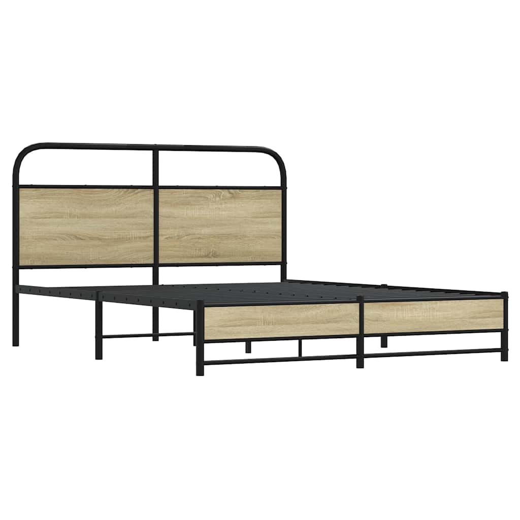 Metal Bed Frame without Mattress Sonoma Oak Finish 160x200 cm