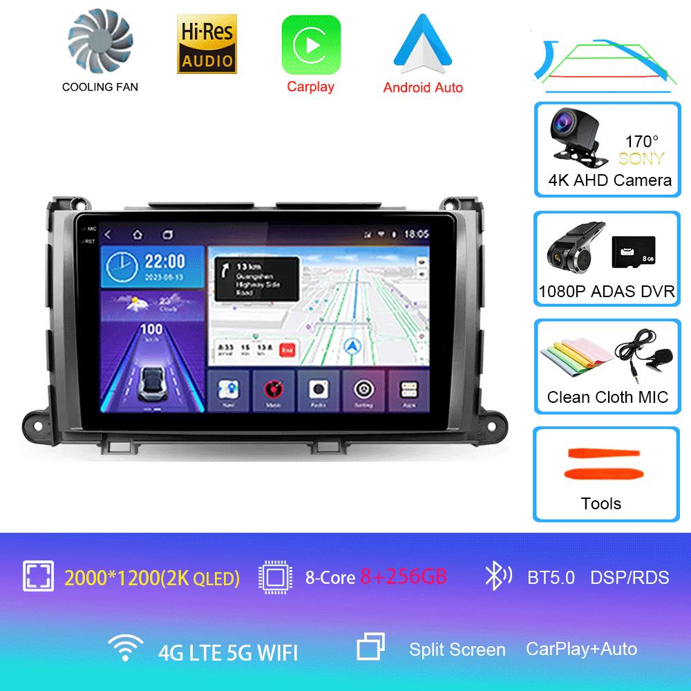 For Toyota Sienna 3 XL30 2010 - 2014 Car Radio Android 14 Carplay Auto 2K Screen Multimedia Video Player 2 Din Autoradio Stereo