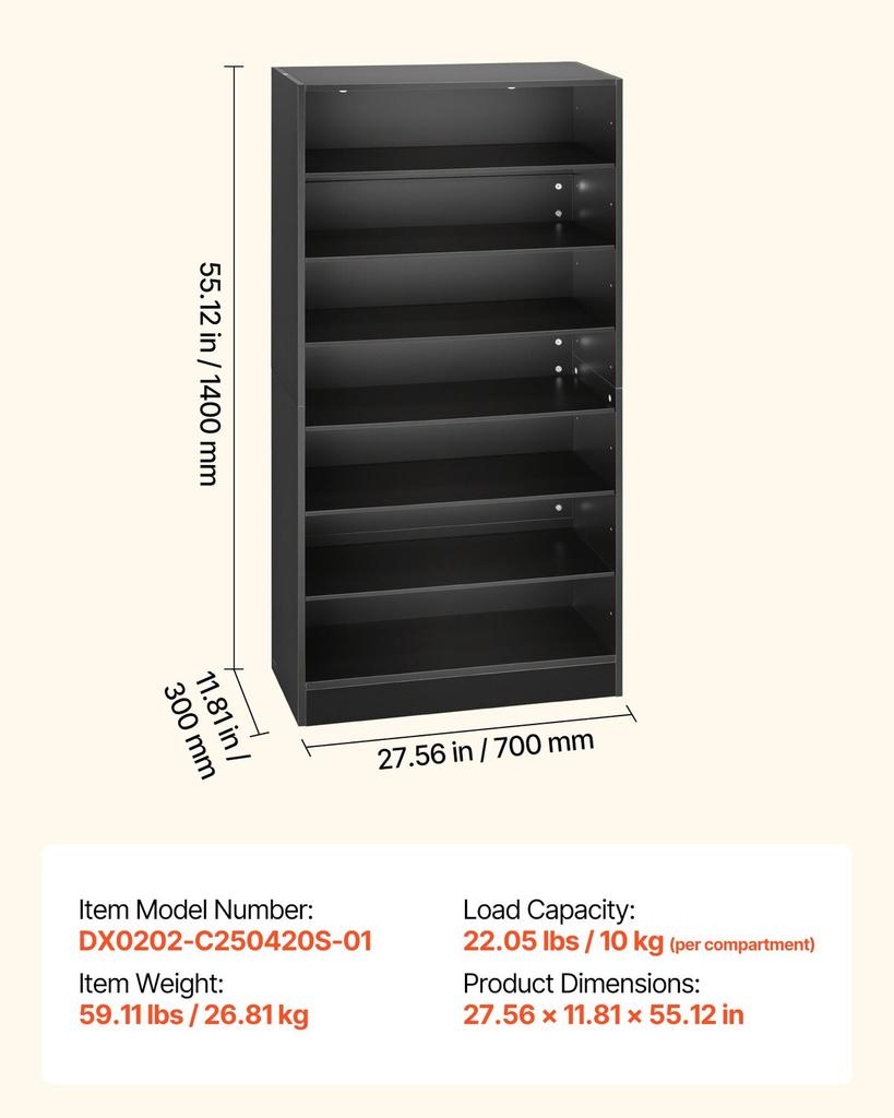 Media Storage Cabinet, 7-Tier DVD Shelf Organizer, 70 X 30 X 140 Cm Multimedia Storage Organizer for CDs, DVDs, Books and Games, CD Shelf for Living
