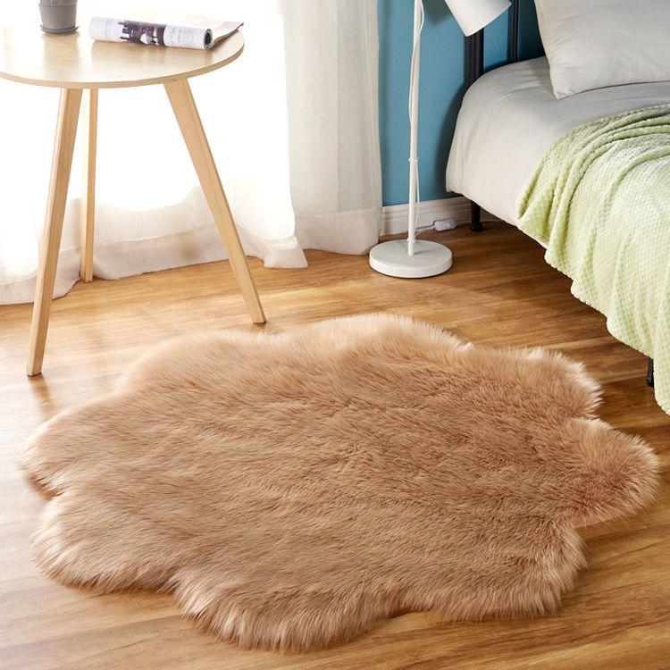 Burgundy Plum Blossom Plush Carpet, Round Wool Living Room Bedroom Bedside Floor Mat