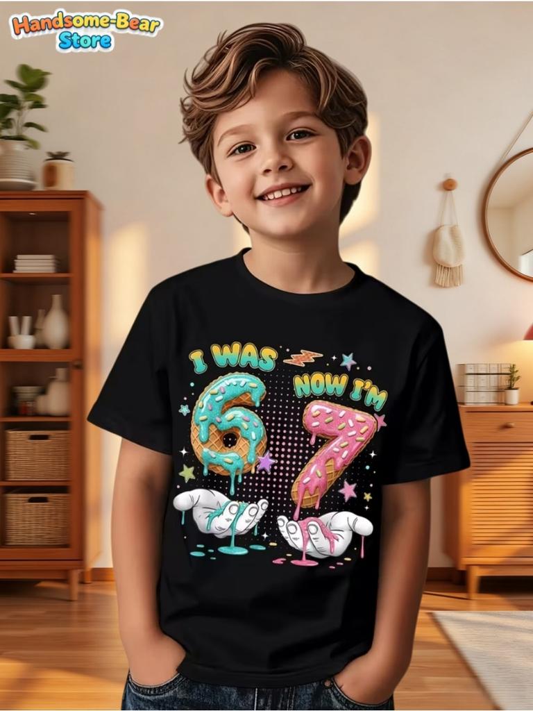Summer T-Shirt for Kids Birthday Party Gifts Short Sleeve Tees Crew Neck Graphic Children's Clothing