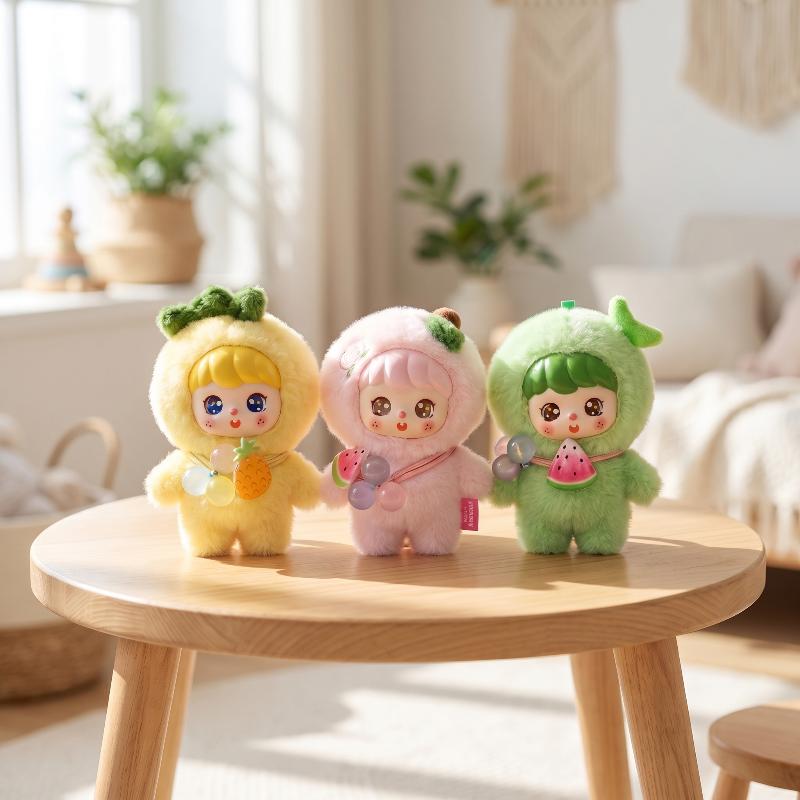 Cute Soft Fluffy Fruit Vinyl Doll Plush Keychain Toys Pendant Home Ornament Backpack Hangings Stuffed Birthday Gift