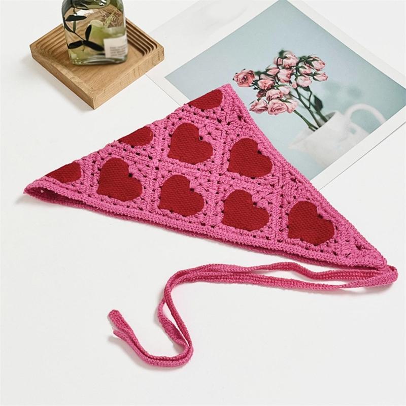 Crochet Anti-uv Bandana Knitted Hair Kerchief Tie Back for Head Wrap Color Matching for Triangle Turban for Girls Photo