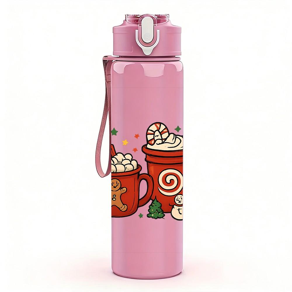 1PC Christmas Hot Drink Cups 750ml Color Plastic Sports Water Bottle Leakproof Flip Straw Lid Suitable for Sports Office Home Use