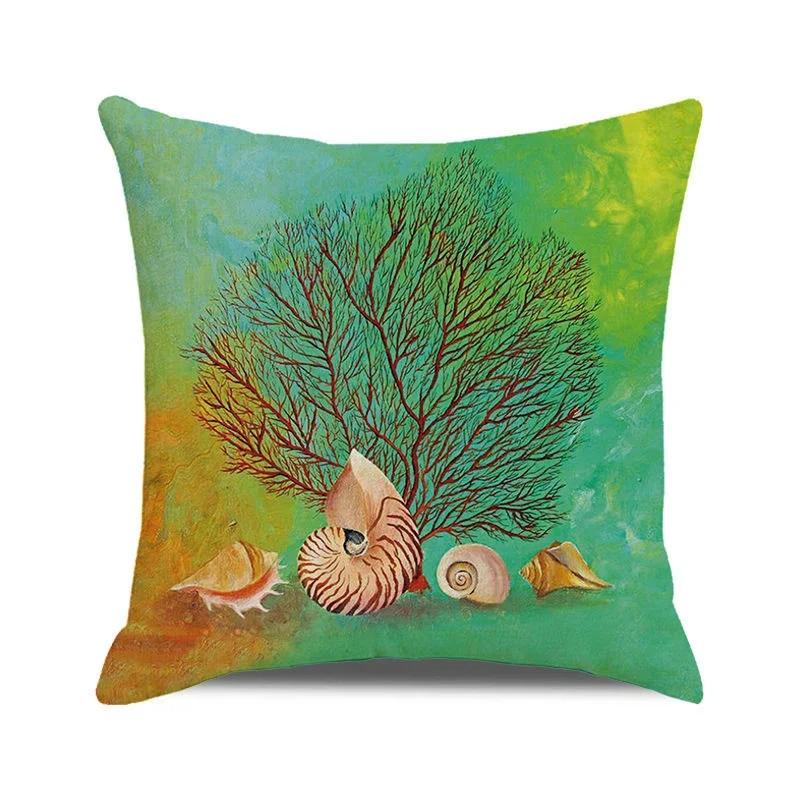 

45x45cm Watercolor Coral Marine Life Cushion Cover Custom Fish Animal Plant Linen Pillow Cases Sofa Home Decoration Pillowslip 18x18Inch