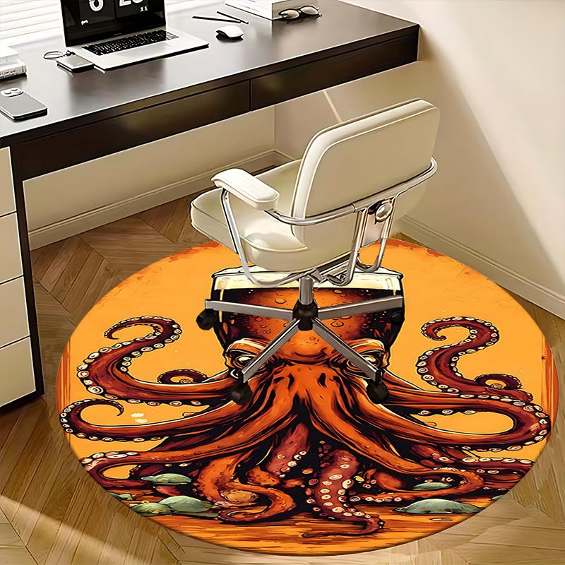 Octopus Beer Glass Chair Mat Round Carpet for Home Decor, Office Use, Living Room, Bedroom, Gift Idea0212b