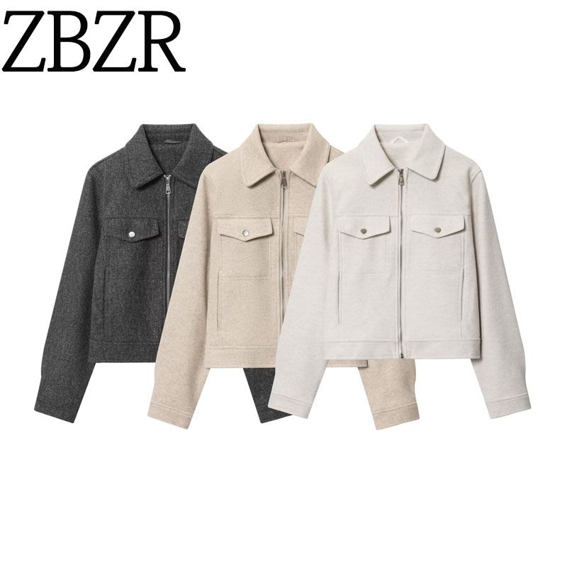 ZA Fall and winter new women's clothing ZR Fashion style Fashion soft zipper pocket decoration jacket Outwear 3046265