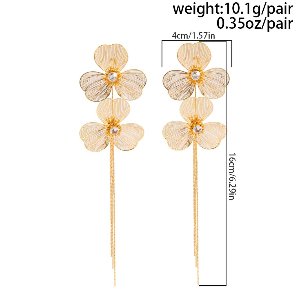 Salircon Romantic Long Tassel Petal Drop Earring Women 2026 Trend Exquisite Metal Hollow Flower Earrings Wedding Jewelry Gifts