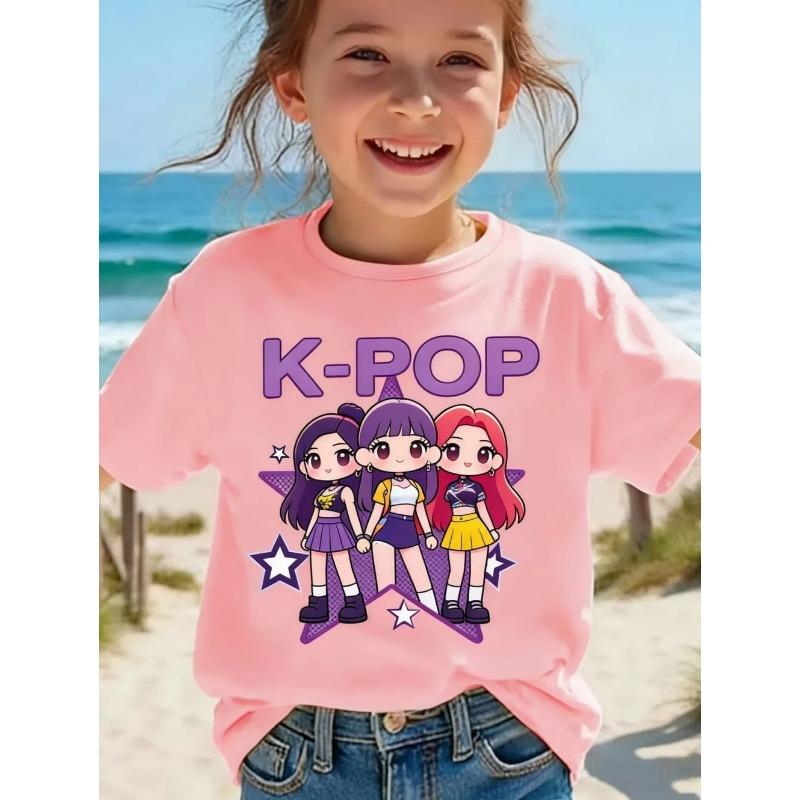 Kpop Children's T Shirt Cartoon Graphic Short Sleeve Summer Comfortable Top Funny Gift for Fans Harajuku T-Shirts Girls Clothes
