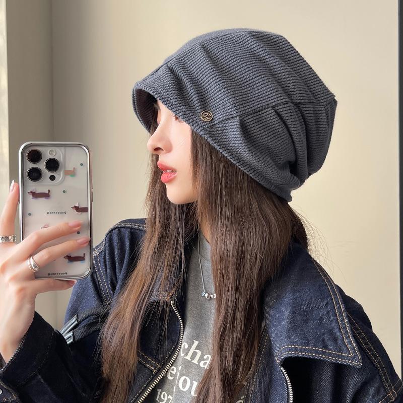 Women's Hat with Big Head Surround Baotou Hat Early Autumn Thin Face Showing Small Cold Hat Korean Version Versatile Pile Hat Trendy