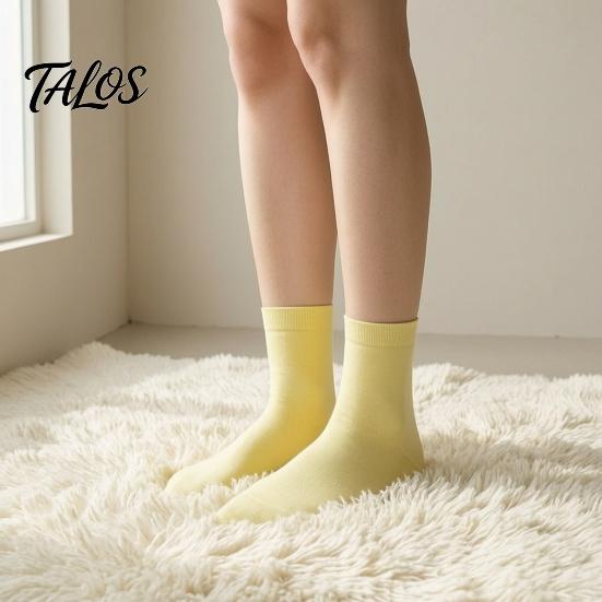Lightweight Breathable Hosiery Crew Socks for Women, Solid Color Mid-calf Socks, Non-binding Daily Wear Cotton Yoga And Sports, Comfortable Casual Non