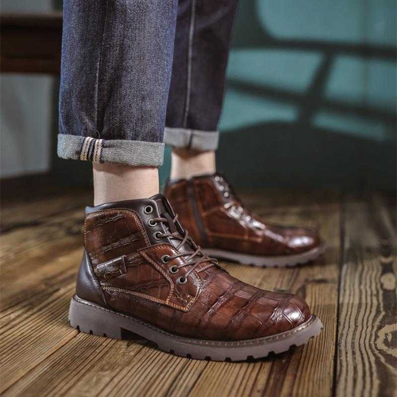 High Quality Hot Selling Men's Boots Retro Thick Sole Work Shoes for Men Trendy Lace-up Short Boots Casual Leather Men's Boots