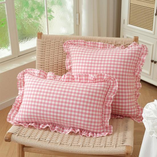 Cuscini Decorativi da Ufficio Interno, Federa per Cuscino Decorativa con Volant, Cotone a Quadri con Bordo Arricciato, Protezioni Cuscino Stile Rustico 18x18 Pollici 20x12 Federa