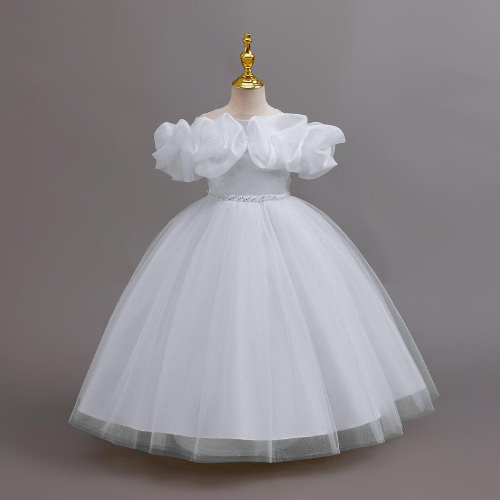 Baby Girls Flower One Shoulder Wedding Dress Princess Evening Dress Ball Gown Party Lace Long Dress 3-12 Year Old Clothes