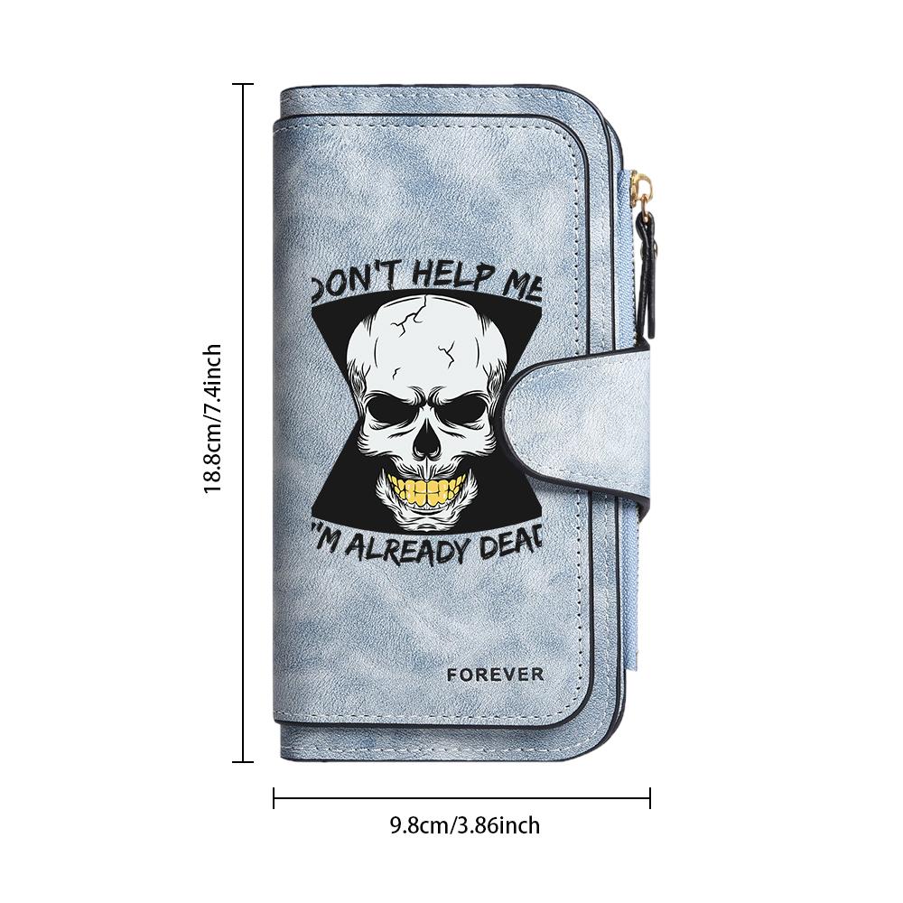 Gothic Skull Print Long Wallet Multi Card Slot Zipper Purse for Daily Use
