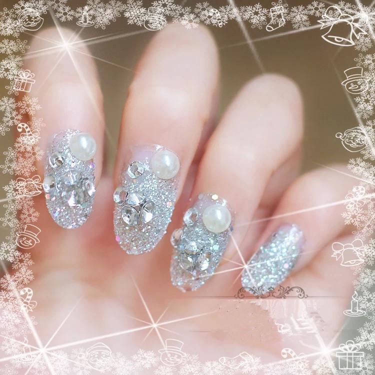 

24-Piece Silver Gem Bridal Nail Art Patches - Removable Fake Nails