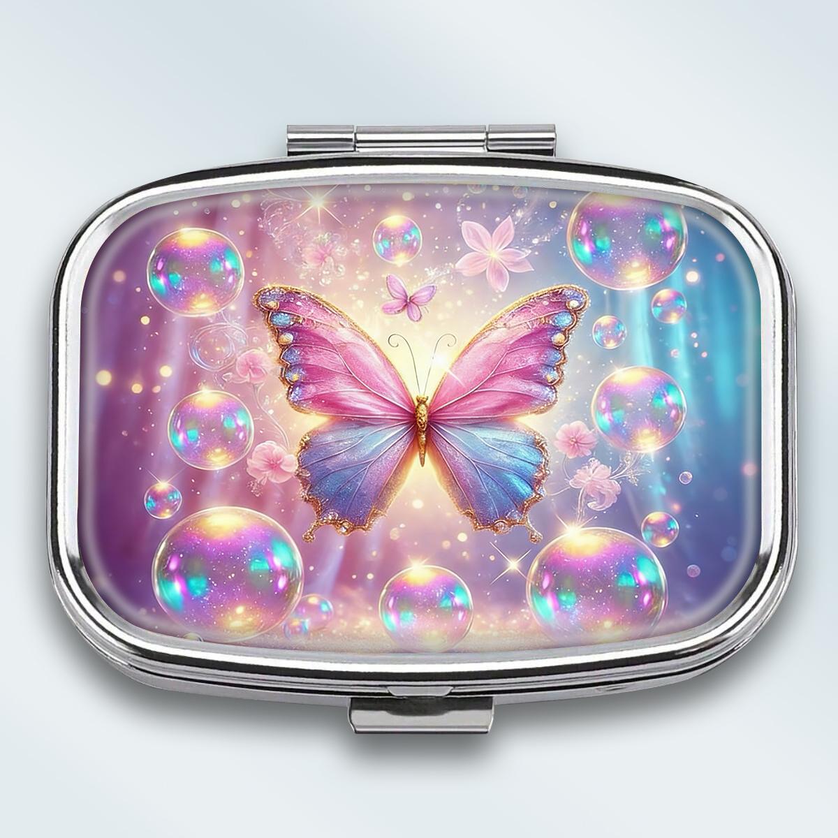 

Portable Pill Box with 2 Compartments, Mini Metal Medicine Organizer Case, Cute Printed Pill Container for Vitamins, Pills, Jewelry, Travel, Daily Use