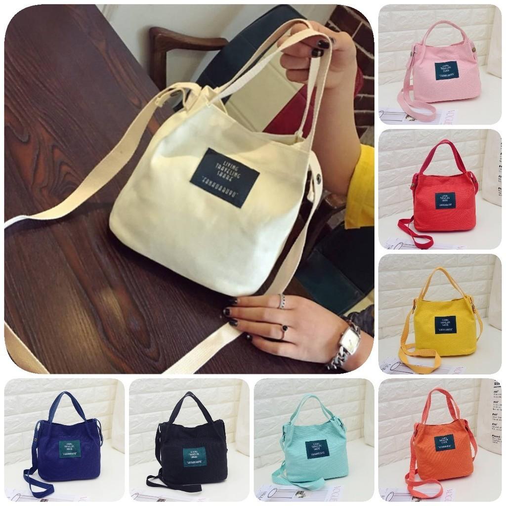 Chic Korean Style Canvas Bucket Bag Vibrant Candy Colors Small Handbag