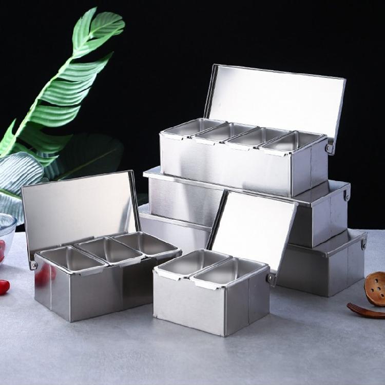 Household Grid Spice Container Set Seasoning Box Stainless Steel Seasoning Box Seasoning Storage Jar with Cover