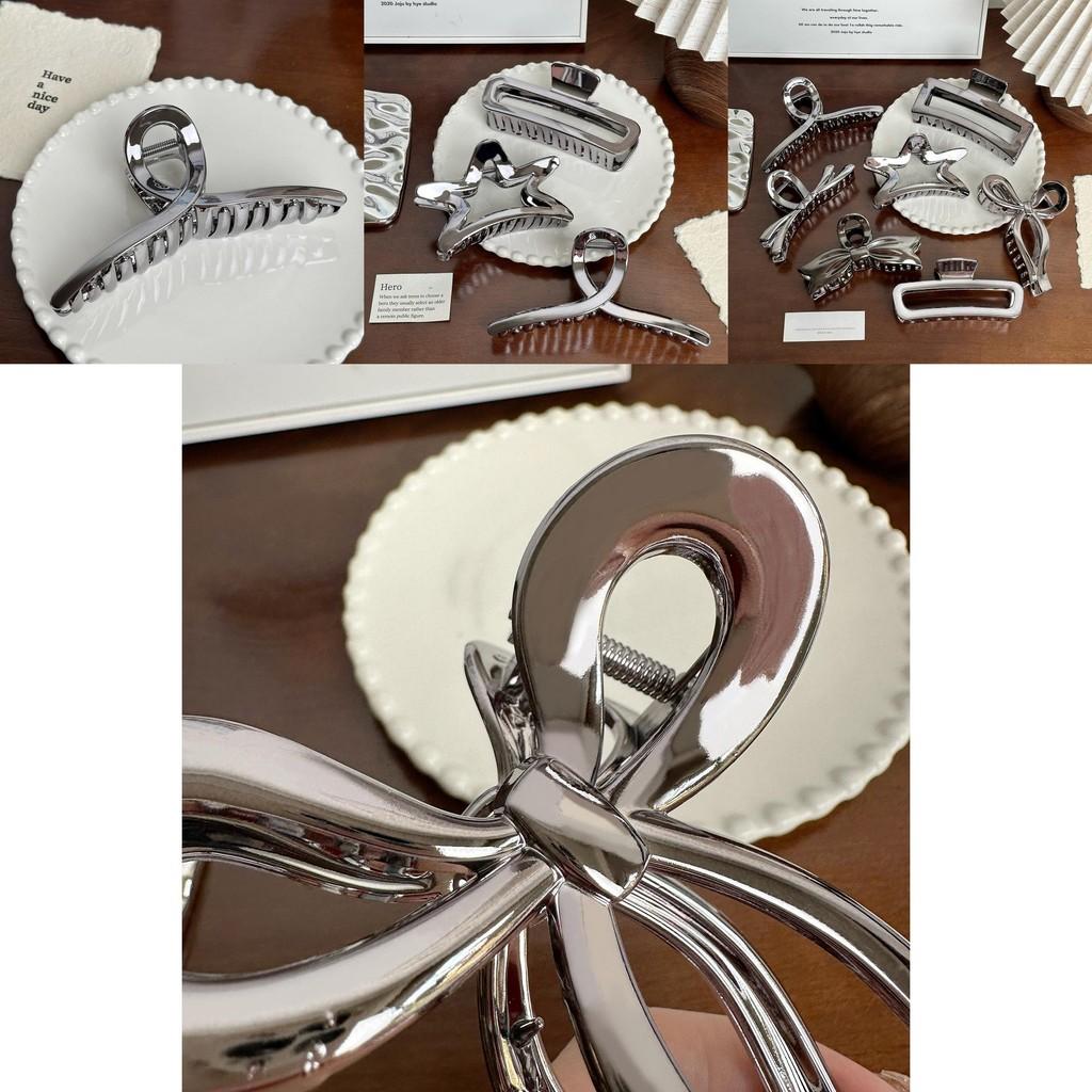 High-end Large Hair Claw Clip In Shiny Silver Resin For Effortless Elegant Hairstyles